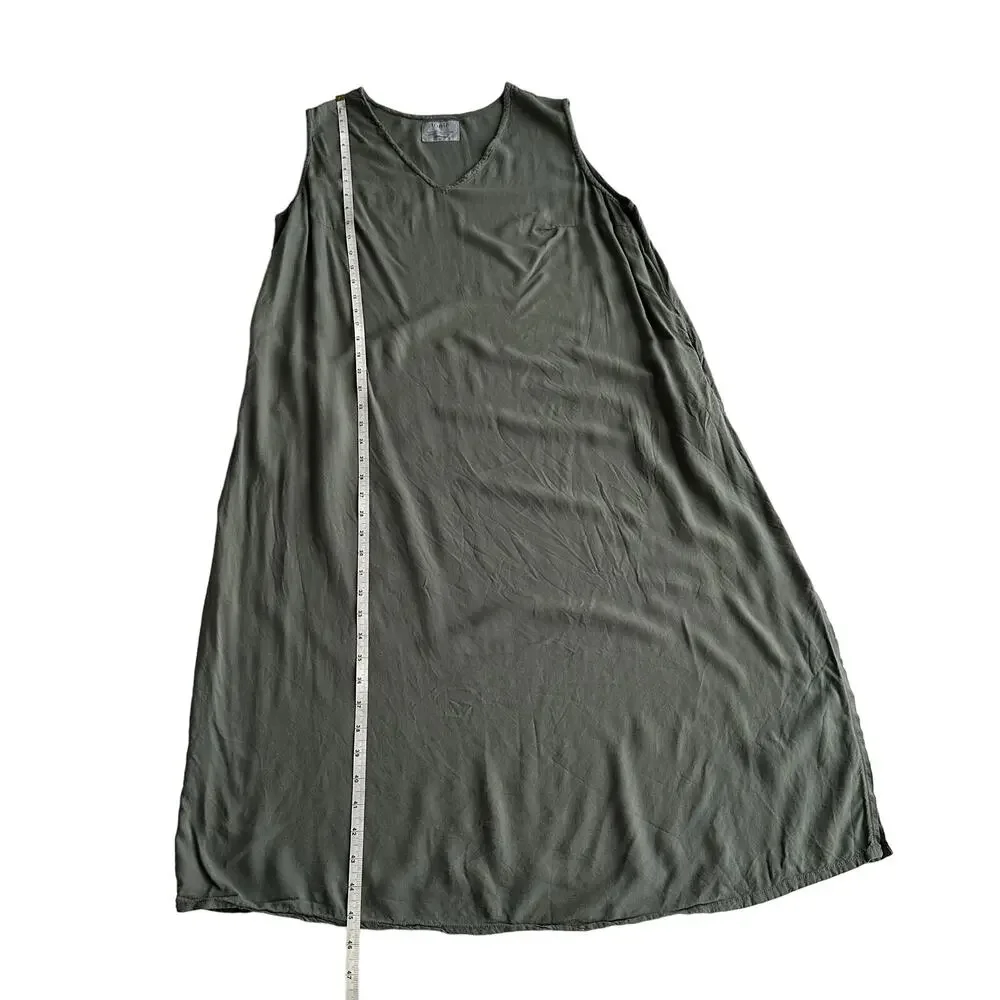 Tonle Recycled Material Lightweight V Neck Pockets Sleeveless Olive Dress XXL 2X - Picture 8 of 8